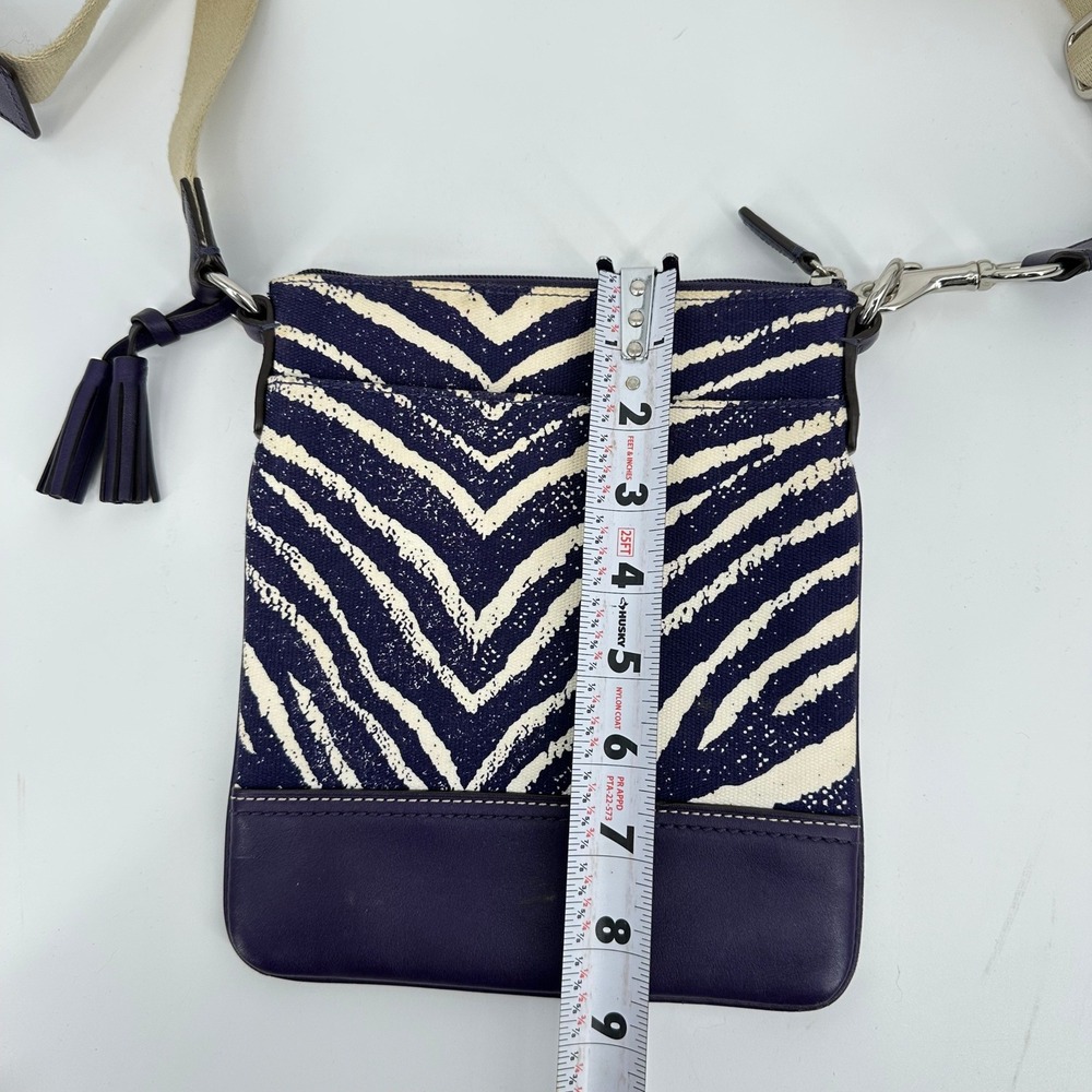 Coach Legacy Zebra Print Canvas Leather Trim Crossbody Bag Purse Purple 23410 - Picture 8 of 13
